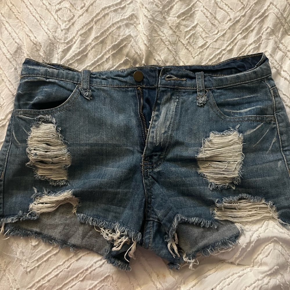 Forever 21 Blue Distressed Jean Shorts